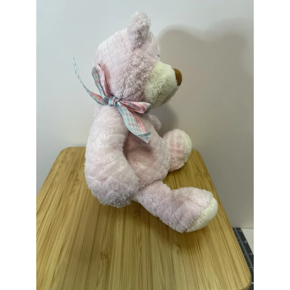 Animal‎ Alley Pink Rattle Bear Baby Plush Diamond Weave Ribbon ToysRUs RARE 10